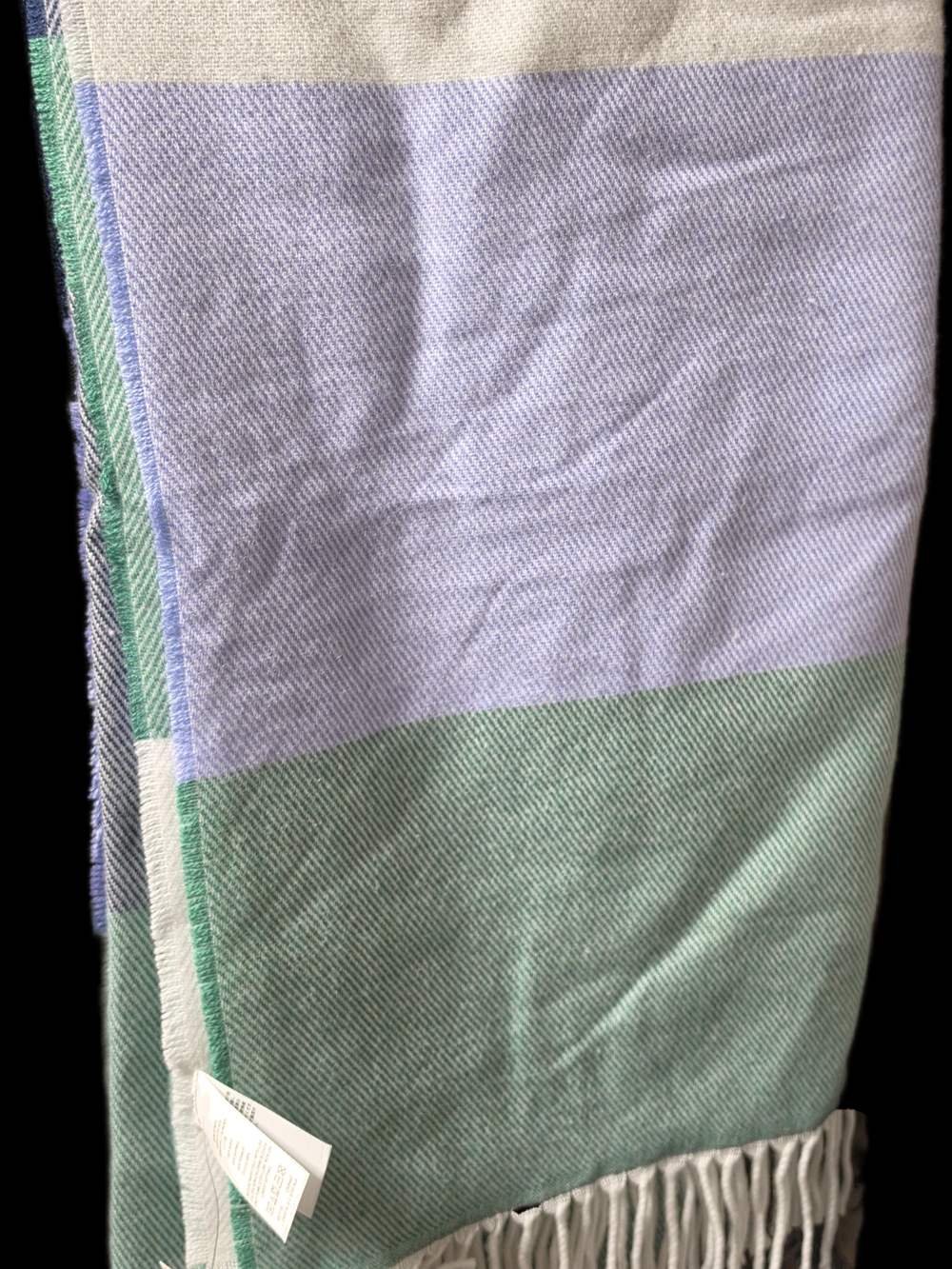 Colorblock Fringe Scarf – Blue, Green & Ivory – One Size – NWTScarves & Wraps
